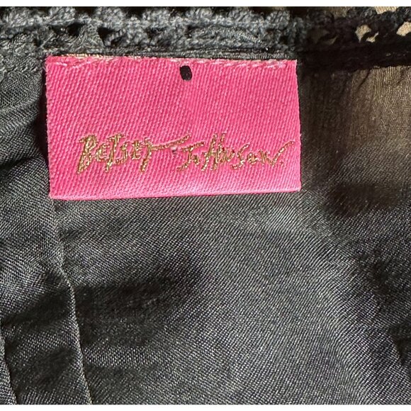 Betsey Johnson Sheer Black Lightweight Designer Wrap Scarf Delicate Crochet Trim - Picture 4 of 5
